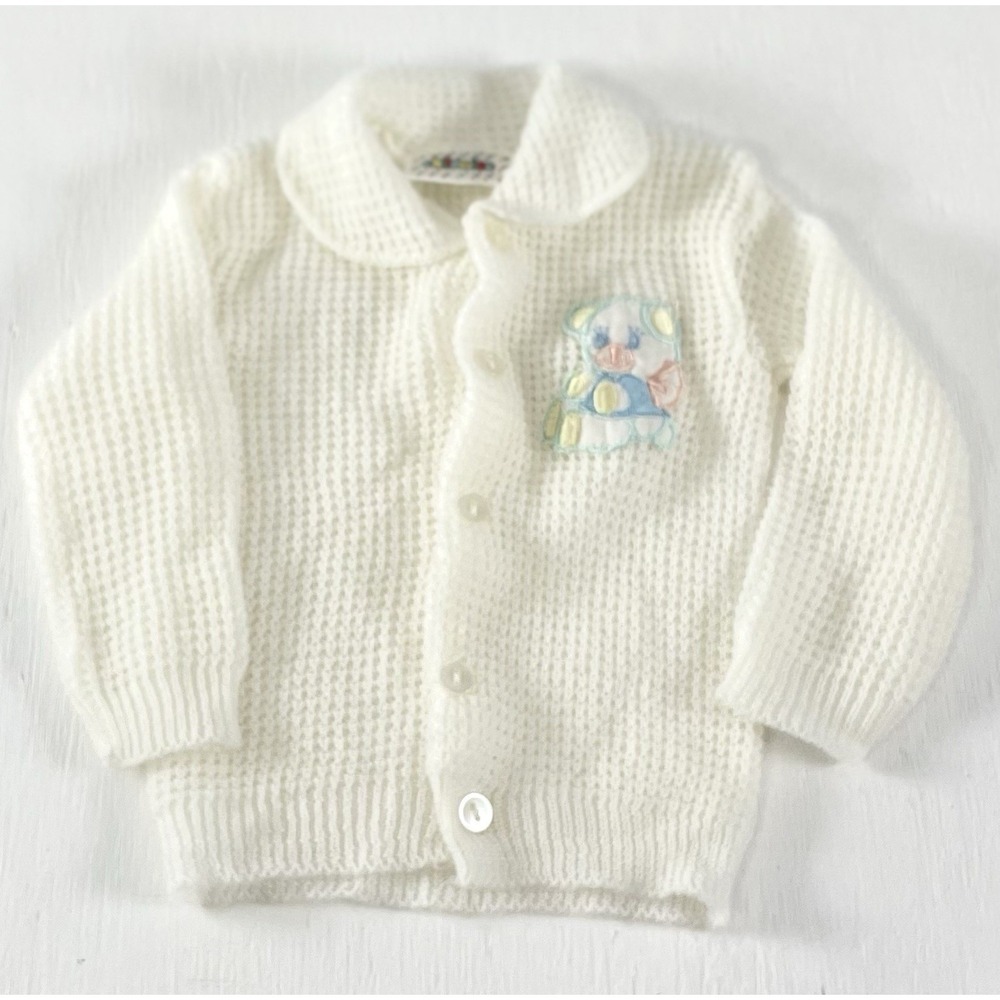 Vintage knit retro‎ 90s childwise Button cardigan sweater 0-6months Teddy Bear